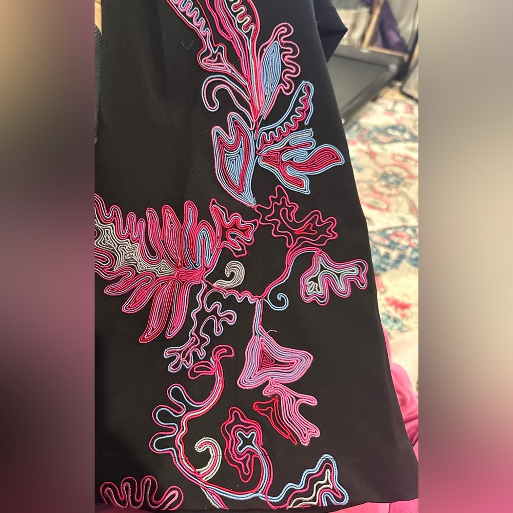 Cache Black Pink Blue Fairy Embroidered Flare Trouser Pants Slacks Whimsigoth 14 - Picture 6 of 11